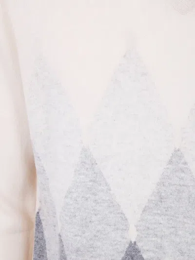Ballantyne Diamond Pattern Cashmere Sweater With V-neck In White