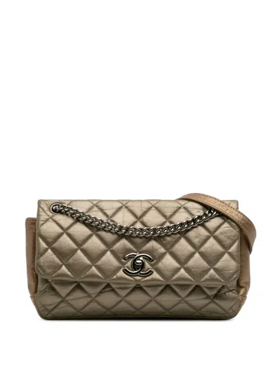 Pre-owned Chanel 2012 Small Aged Calfskin Lady Pearly Flap Shoulder Bag In Brown