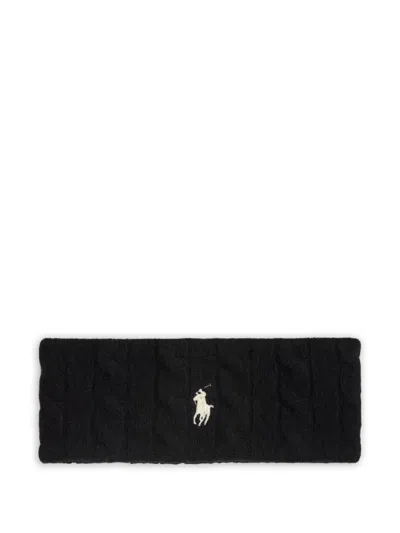 Polo Ralph Lauren Cable-knit Embroidered Head Band In Black