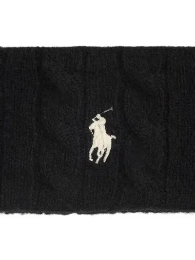 Polo Ralph Lauren Cable-knit Embroidered Head Band In Black