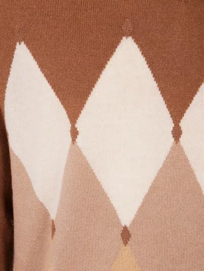 Ballantyne V Neck Pullover Argyle Pattern Knit In Brown