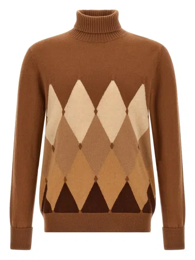 Ballantyne Argyle-pattern Turtleneck Sweater In Brown