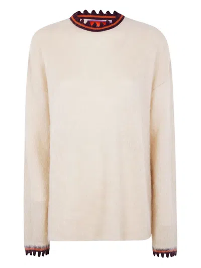 La Doublej Scalloped-trimmed Mohair Wool Sweater In Neutral