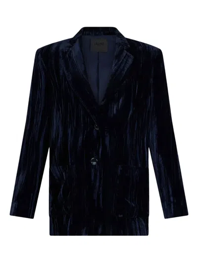 Liu •jo Deep Navy Velvet Blazer With Classic Lapel In Blue