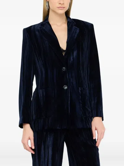 Liu •jo Deep Navy Velvet Blazer With Classic Lapel In Blue
