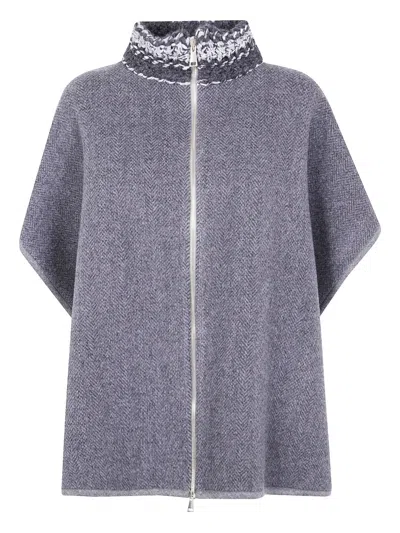 Fabiana Filippi Herringbone-pattern Zip-front Cape In Gray