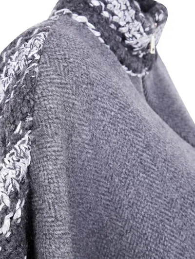 Fabiana Filippi Herringbone-pattern Zip-front Cape In Gray