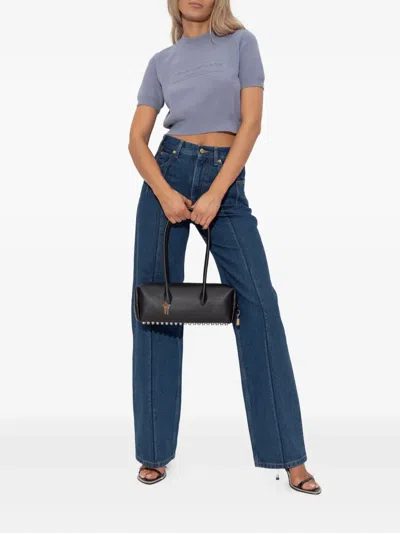 Alexander Wang Cropped Ribbed Chenille Sweater With Logo In Blue