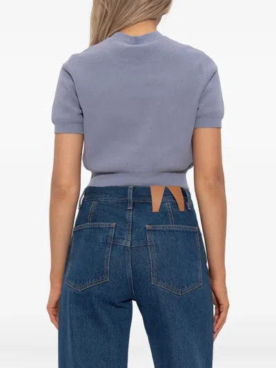 Alexander Wang Cropped Ribbed Chenille Sweater With Logo In Blue
