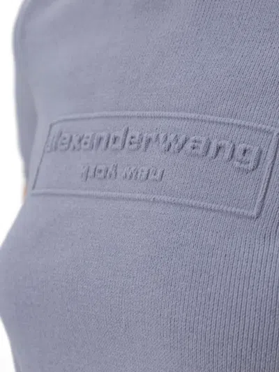 Alexander Wang Cropped Ribbed Chenille Sweater With Logo In Blue