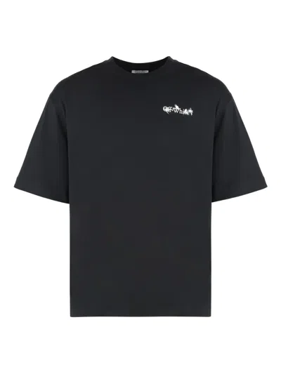Off-white Back Print Slim Fit Cotton T-shirt In Black
