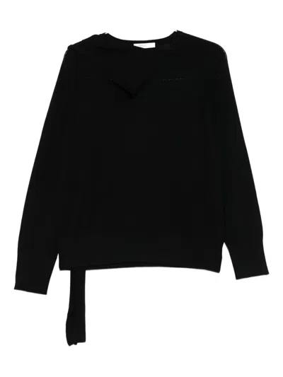 不对称领口侧开衩毛衣