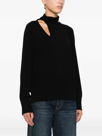 不对称领口侧开衩毛衣