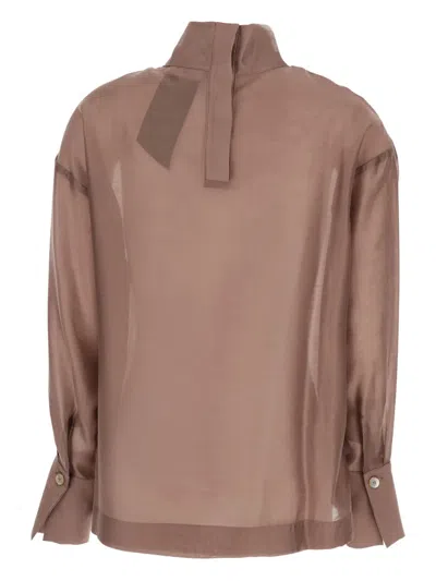 Rame Beige Turtleneck Pullover With Buttoned Cuffs In Tech Fabric Woman In Brown