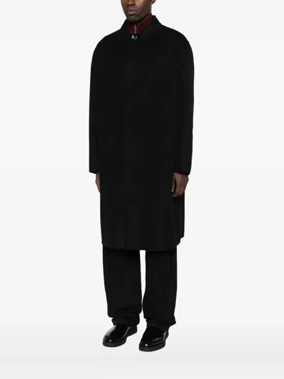 Lardini Collared Wool Coat Featuring Side Pockets In Black