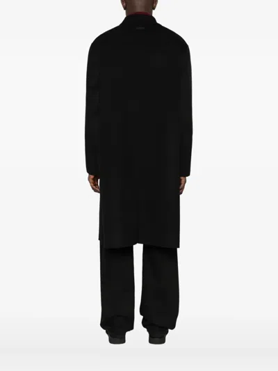 Lardini Collared Wool Coat Featuring Side Pockets In Black
