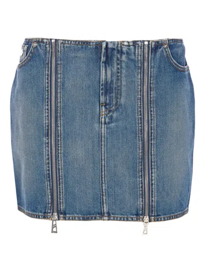 Jean Paul Gaultier Denim Miniskirt With Double Vertical Silver Zippers In Blue