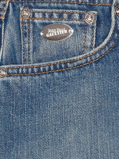 Jean Paul Gaultier Denim Miniskirt With Double Vertical Silver Zippers In Blue