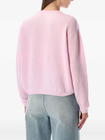 American Vintage Soft Knit Cardigan With Ribbed Cuffs And Hem In Pink