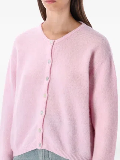 American Vintage Soft Knit Cardigan With Ribbed Cuffs And Hem In Pink