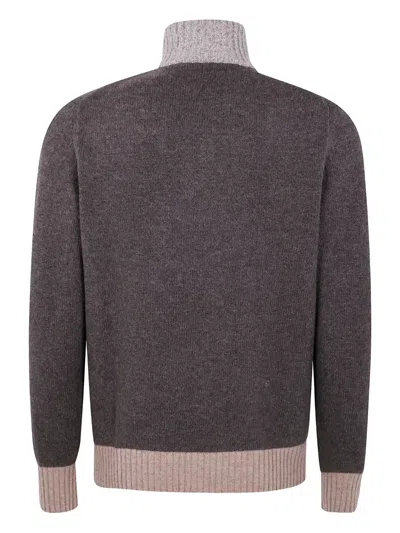 Ballantyne Argyle Pattern Wool Sweater With Buttoned Turtleneck In Brown