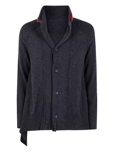 Y's Asymmetrical Button Cardigan In Gray