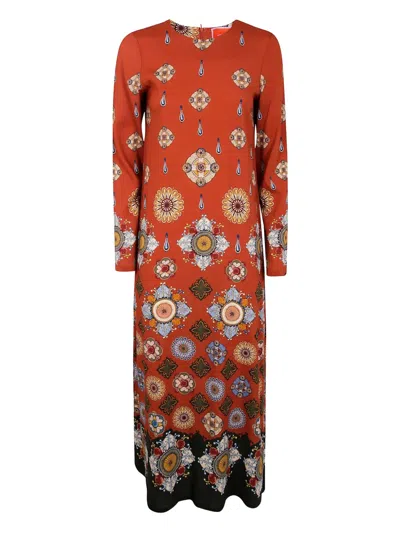 La Doublej Swing Printed Jersey Maxi Dress In Orange