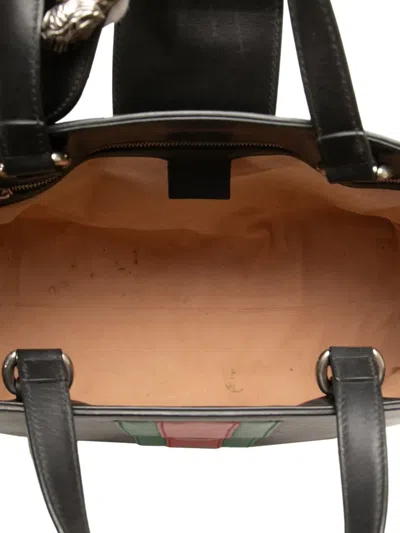 Pre-owned Gucci 2016-2025 Large Calfskin Dionysus Web Top Handle Bag Satchel In Black