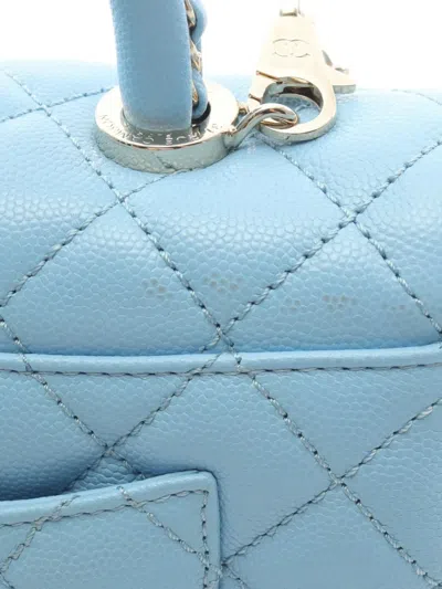 Pre-owned Chanel 2021-2025 Mini Caviar Coco Chain Top Handle Bag Satchel In Blue