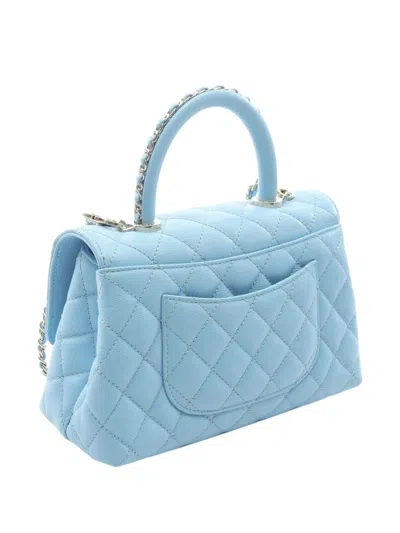 Pre-owned Chanel 2021-2025 Mini Caviar Coco Chain Top Handle Bag Satchel In Blue