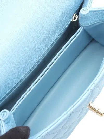 Pre-owned Chanel 2021-2025 Mini Caviar Coco Chain Top Handle Bag Satchel In Blue