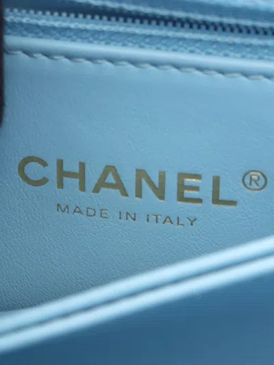 Pre-owned Chanel 2021-2025 Mini Caviar Coco Chain Top Handle Bag Satchel In Blue