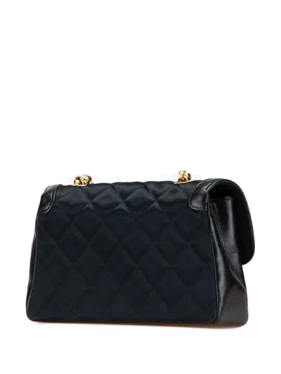 Pre-owned Chanel 1989-1991 Cc Quilted Satin Bijoux Chain Single Flap Crossbody Bag In Black