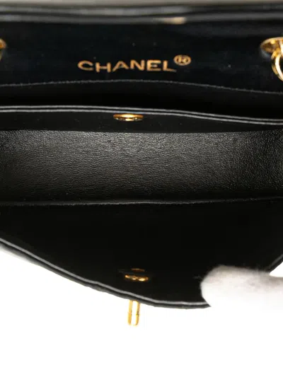 Pre-owned Chanel 1989-1991 Cc Quilted Satin Bijoux Chain Single Flap Crossbody Bag In Black