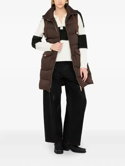 Liu •jo Quilted Brown Jacket With High Collar In Brown