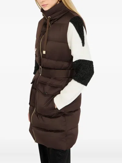 Liu •jo Quilted Brown Jacket With High Collar In Brown