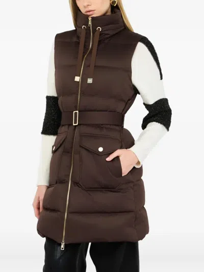 Liu •jo Quilted Brown Jacket With High Collar In Brown