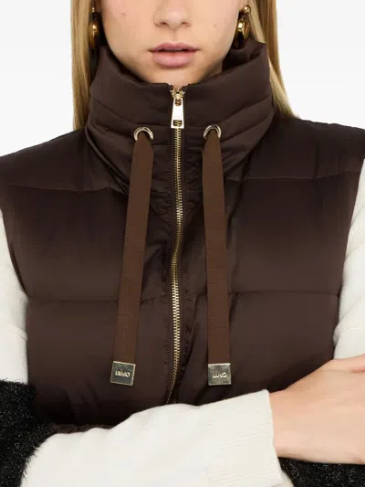 Liu •jo Quilted Brown Jacket With High Collar In Brown