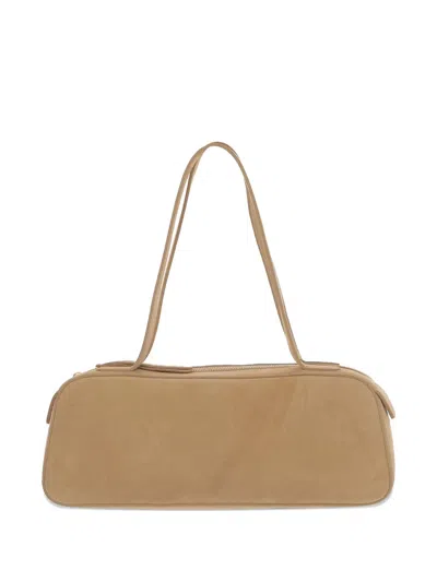 Khaite Sleek Suede Kid Leather Shoulder Bag In Neutral