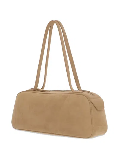 Khaite Sleek Suede Kid Leather Shoulder Bag In Neutral