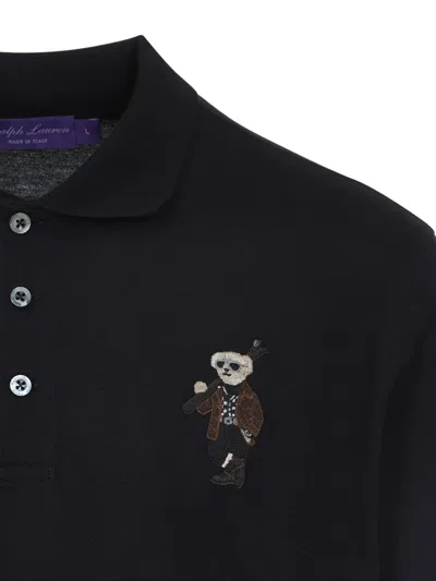 Ralph Lauren Long-sleeve Polo Shirt With Embroidered Bear Motif In Black