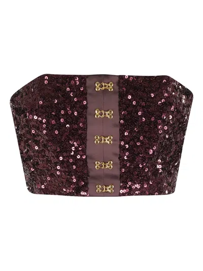 Elisabetta Franchi Top With Sequins And Jewel Clasps In Multi
