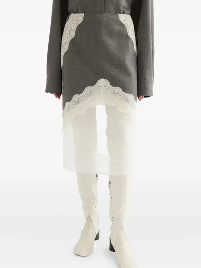 Jil Sander Lace And Organza Wool Skirt In Gray
