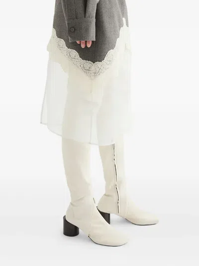 Jil Sander Lace And Organza Wool Skirt In Gray