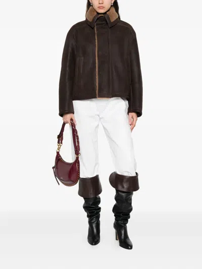 Arma Shearling-collared Leather Coat In Brown