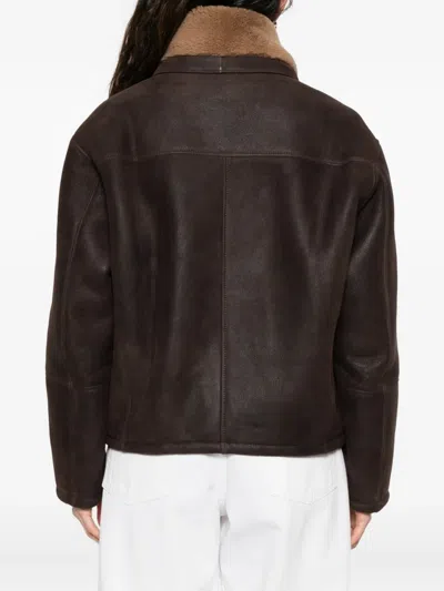 Arma Shearling-collared Leather Coat In Brown