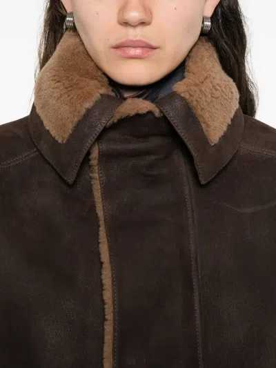 Arma Shearling-collared Leather Coat In Brown