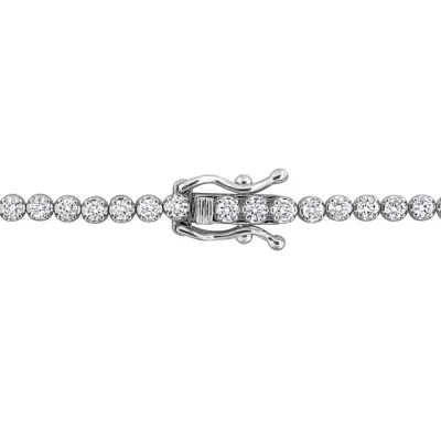 Created Forever 3 1/2 Ct Tgw Oval Created Emerald And 1 3/8 Ct Tw Lab Grown Diamond Tennis Bracelet  In Metallic