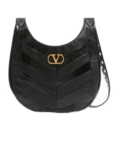 Valentino Hoboho Small Shoulder Bag With Studded Strap In Black