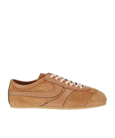Dries Van Noten Stitched Contrast Rubber Sole Suede Panel Sneakers In Brown